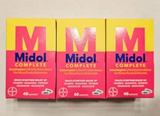Midol Complete Menstrual Pain Relief Caplets 40 Count - 3 Pack - Exp 3/26