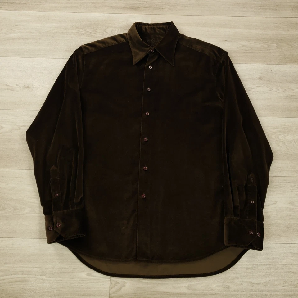 Camisa Robert Graham Terciopelo Abotonada Para Hombre Talla Grande Marrón Algodón Manga Larga Foto 2 de 4