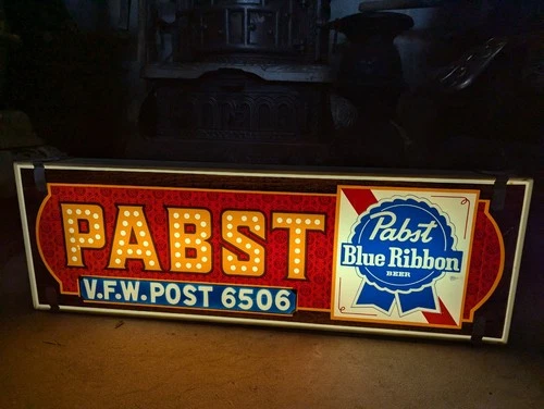 Vintage Pabst Blue Ribbon PBR Lighted Beer Sign VFW Post 6506