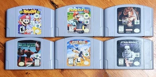 Nintendo 64 Game Lot Of 6 With Cases Smash Bros Mario Kart Starfox Star Wars N64