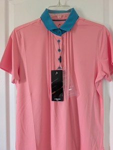 HEAD Golf Irise Ladies Polo Shirt Pink Ruffle Buttons sz Medium Short Sleeve NWT