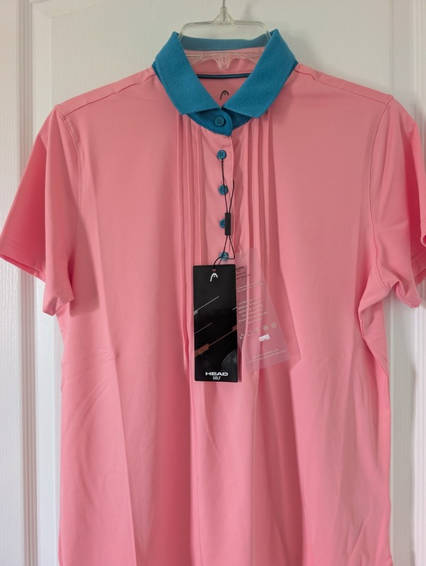 HEAD Golf Irise Ladies Polo Shirt Pink Ruffle Buttons sz Medium Short Sleeve NWT
