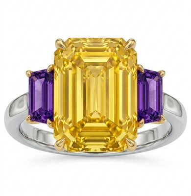 13.00 Ct Certified Emerald Cut Natural Purple & Yellow Diamond Engagement Ring