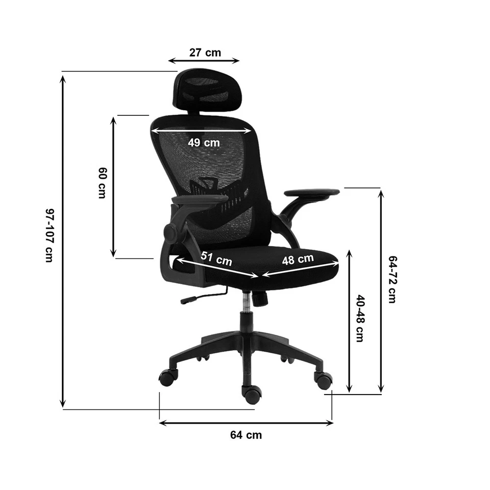 Sedia Ergonomica da Ufficio con Altezza Regolabile Braccioli Pieghevoli Nero - Immagine 2 di 4