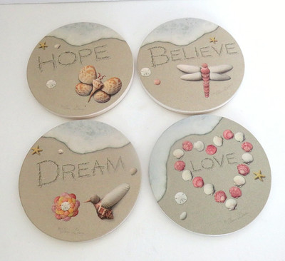 Thirstystone Beach Coaster Natural & Absorbent Sandstone Cork Backing Signed NIB