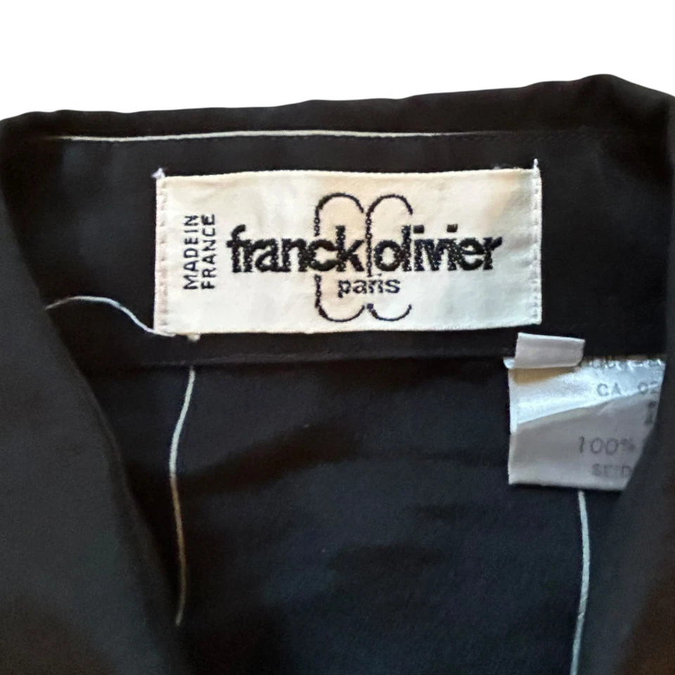 Blusa de seda Franck Olivier Paris años 70 francesa talla 40 negro blanco cuello a rayas Foto 4 de 4