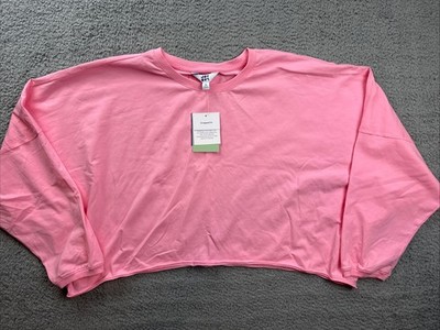 JoyLab Shirt Womens XL Pink Cropped Long Sleeve Relaxed Fit Crew Neck Top