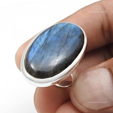 925 Silver Natural Labradorite Bezel Ethnic Cocktail Anniversary New Ring Size 6