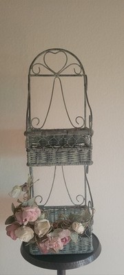Vintage Petina Turquoise Color Woven Wicker Large Wall/Table Basket 