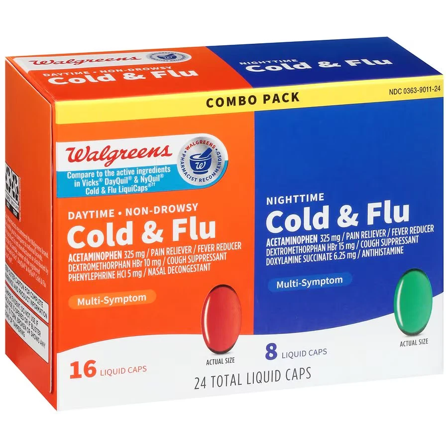 Walgreens Daytime & Nighttime Severe Cold & Flu Liquid Caplets 16/8 (24 Total) - Image 2 of 4