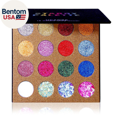 Pro Glitter Eyeshadow Palette - Professional 16 Colors - Chunky & Fine Pressed G