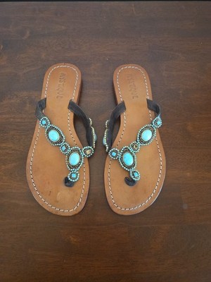 Mystique Women's Flip Flop Sandals 9 - Turquoise Stone - Jeweled - 