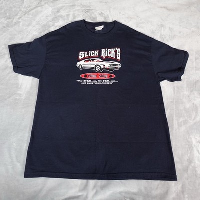 Vintage Slick Rick s Chop Shop T Shirt Mens XL Funny Made In USA Y2K Blue