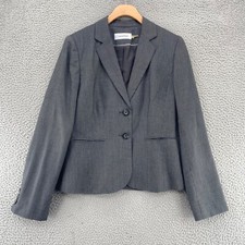 Calvin Klein Blazer Womens 8 Gray Pinstripe Notch Lapel Button Front Office Work