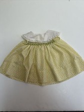 VINTAGE Polly Flinders Hand Smocked 12 Mo Yellow Cotton Dress Floral Collar Lace