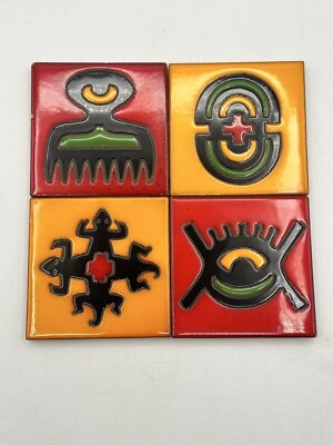 Arius Santa Fe Art Tile 4  Vintage 1990 sSet Of Four Red & Yellow