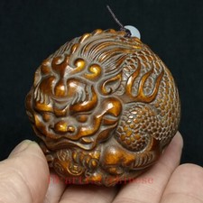 2 Inch Old Japanese boxwood hand carved Pi Xiu Kylin Statue Netsuke collection