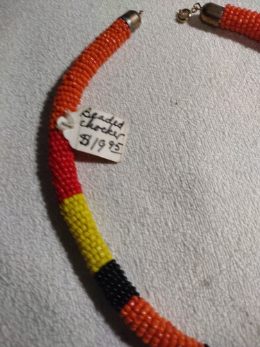 Orange , Black, and Yellow Seed Bead Choker Necklace, BB01 - Picture 2 of 8