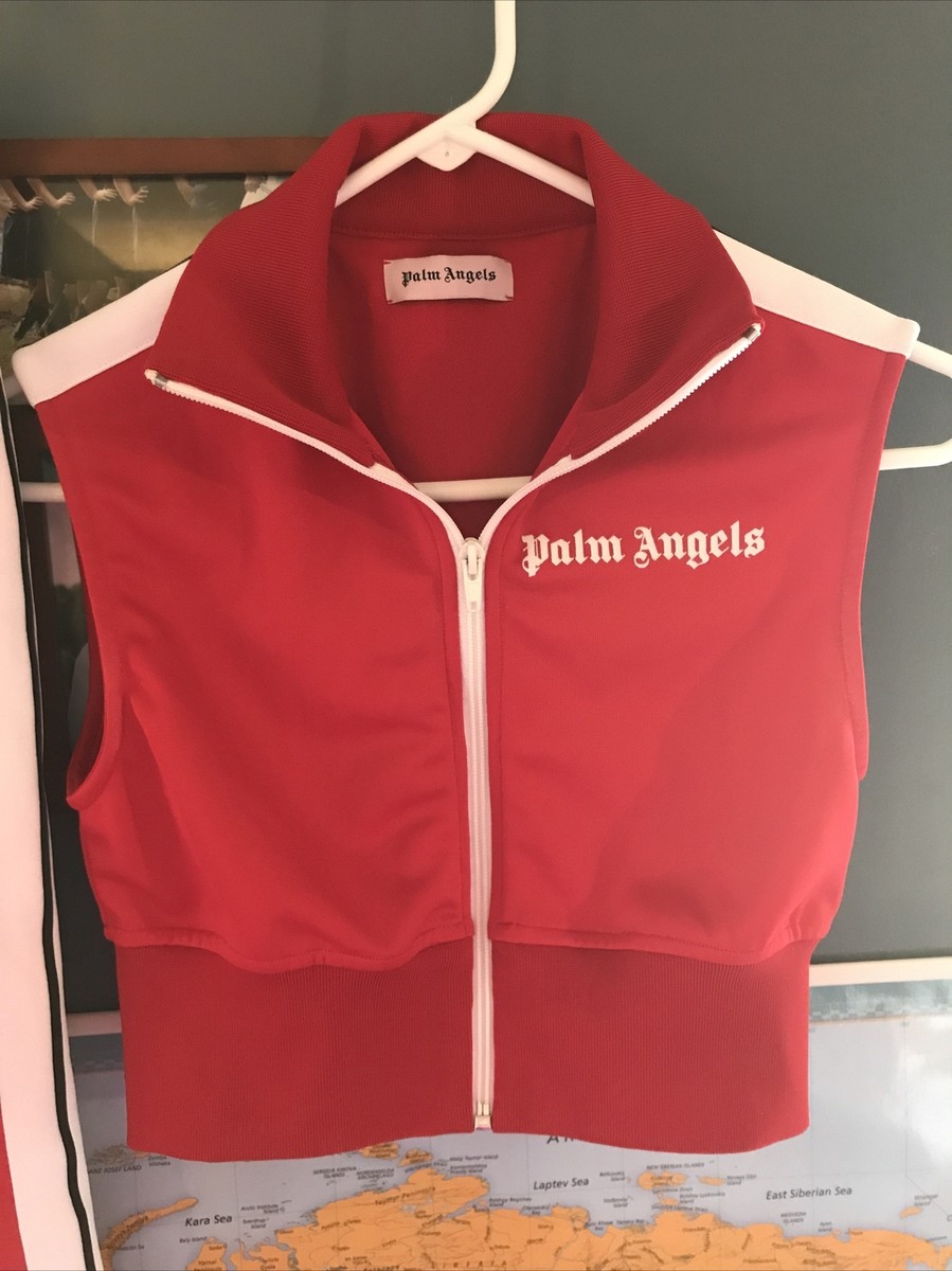 【関税&送料込み】Palm Angels Jackets And Vests Palm Angels Red Track Pants And Matching Zip-up Vest Size XS