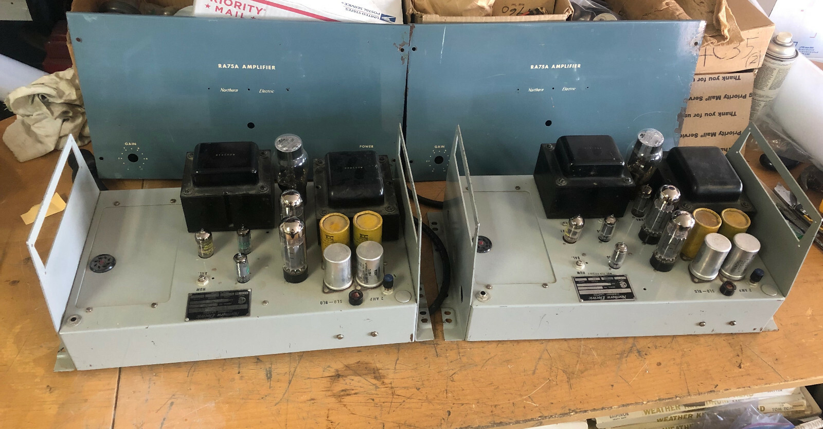 Pair Northern Western Electric RA75A MONOBLOCK Mono EL34 tube Amplifiers