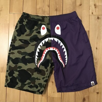 BAPE Shark Beach Shorts 1st Camo Green x Purple A Bathing Ape Size L