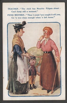 AK Comic Lehrerin und liebe Mutter Kind Globus Neuritis früh