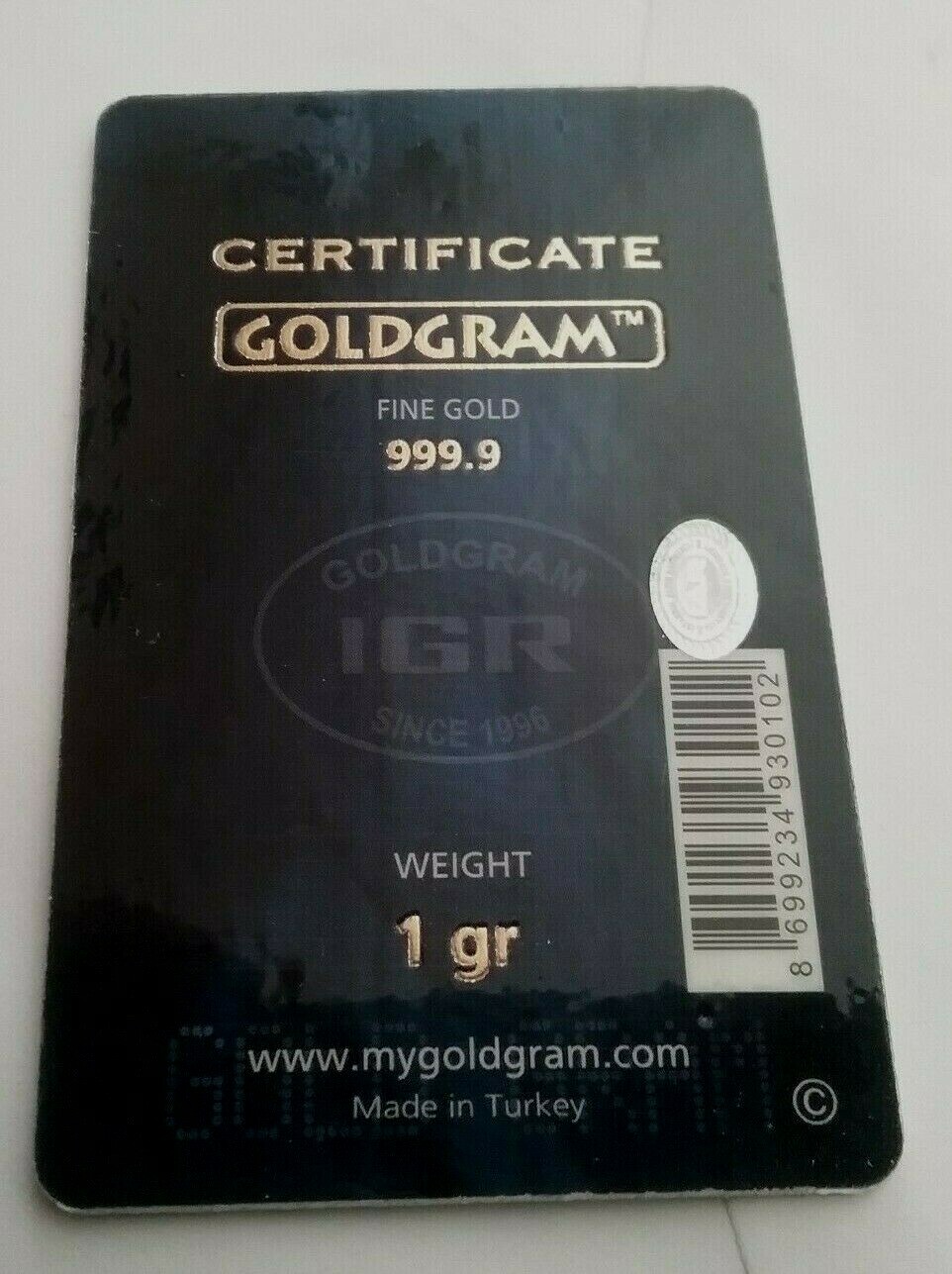 IGR GOLDGRAM ISTANBUL GOLD REFINERY 1 GR. 999.9 FINE GOLD INGOT eBay
