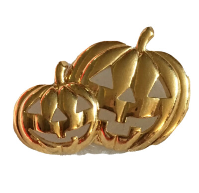 Halloween Pumpkins Brooch Lapel Pin Jack O Lantern Gold Tone Classic ...