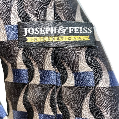 Joseph & Feiss Mens Dress Tie Size 57" Wide Black Blue Geometric 100% Silk - Picture 2 of 12