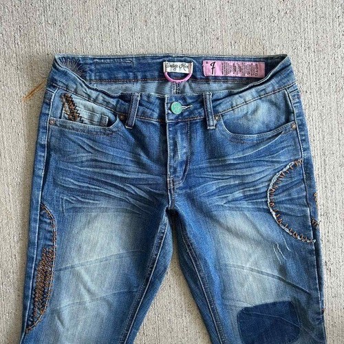 Y2k indigo rain embroidered flair jeans - Picture 2 of 5