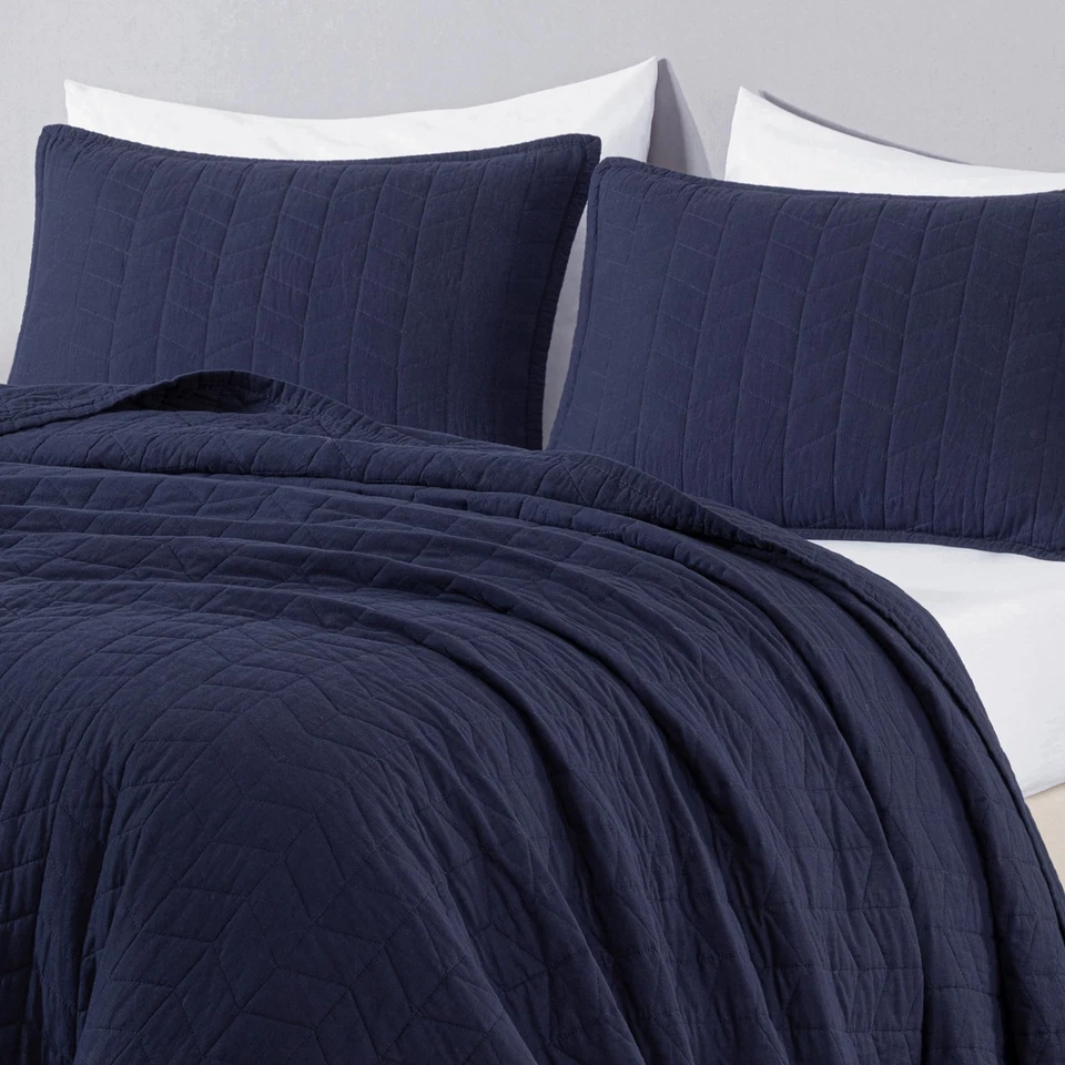 Chezmoi Collection Madrid 3-Piece Vintage Washed Solid Cotton Quilt and Shams... - Image 2 of 4