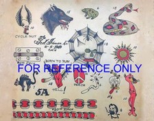 VINTAGE Pink Panther Wolf Frog Snake Chains Cat Skull TATTOO Flash Sheet Print