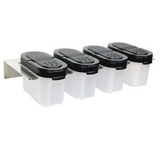 Tupperware 4x Gewürzzwerge Gewürzdosen schwarz mit Gewürzregal Edelstahl Regal
