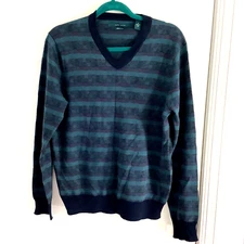 VTG NWOT PERRY ELLIS MEN SIZE MEDIUM MERINO BLEND V NECK SWEATER TEAL BURGUNDY