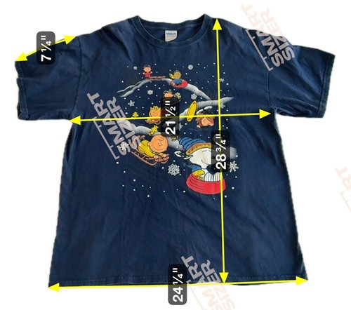 Peanuts Snoopy Charlie Brown Linus T-Shirt Christmas XL Blue Snow Sledding - Imagen 3 de 3