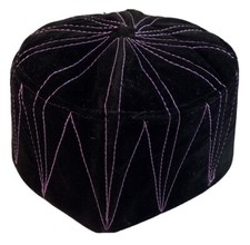 Authentic African Contemporary Native Made Felt Embroidery Fila/ Kufi Hat 22-1/4