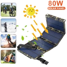 80W Solar Panel Folding Power Bank USB Charger Outdoor Camping Backpack Survival
