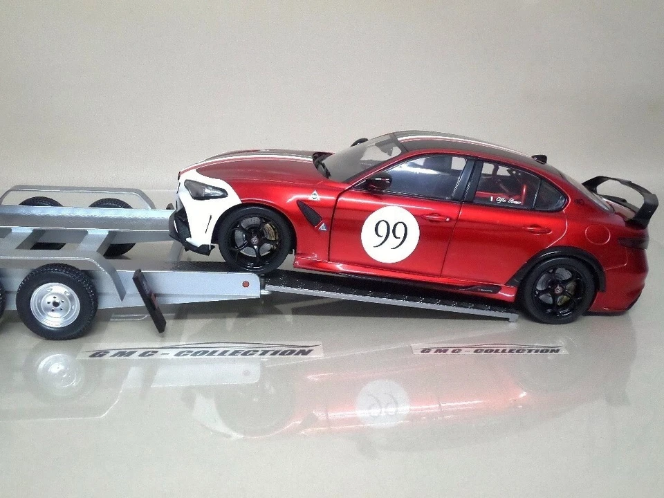 CARRELLO PORTA AUTO CAR TRANSPORTER TRAiLER + PEDANE IXO 1/18 (AUTO NON INCLUSA) - Immagine 2 di 4