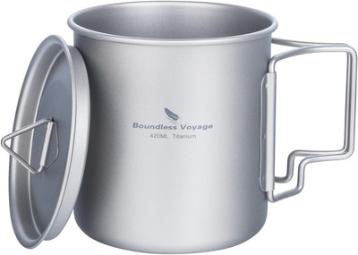 Gobelet Camping Ultraléger En Titane IBasingo – 99,8% Titane – Anse Pliable – Couvercle – Plusieurs Capacités 200 Ml à 1250 Ml