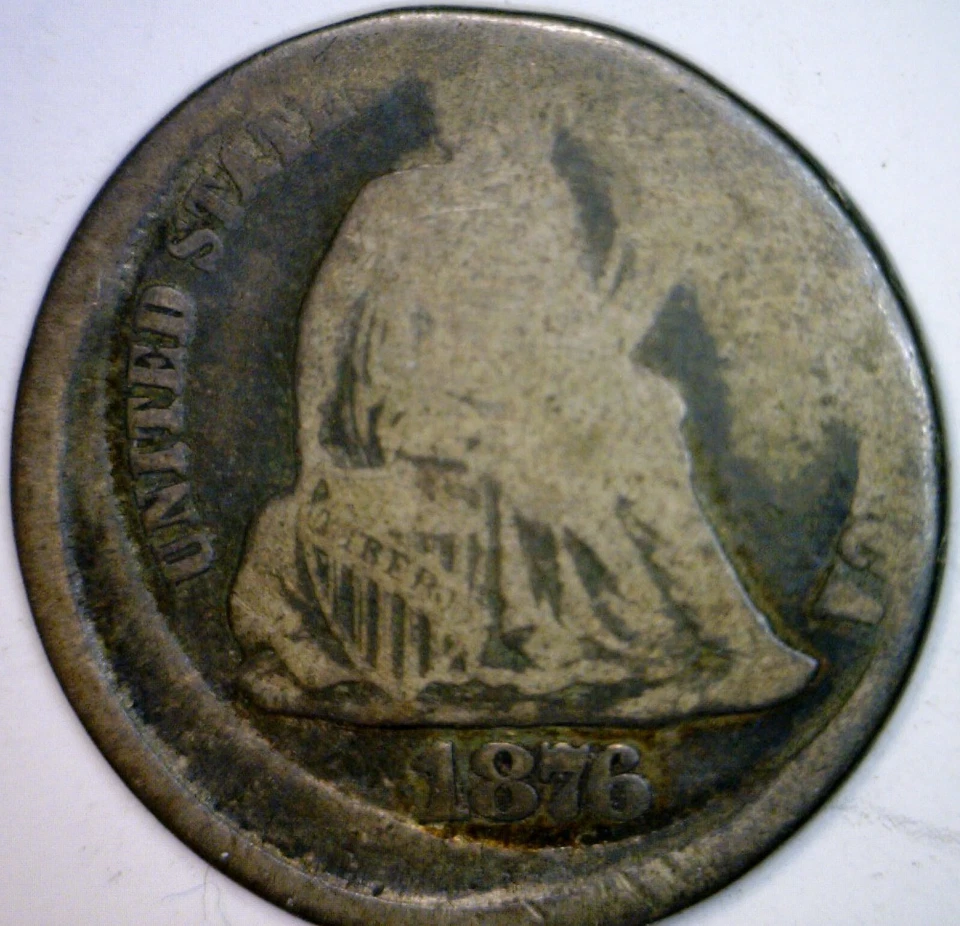 1876 ERROR OFF CENTER Seated Liberty CENTENNIAL SILVER Dime Coin NICE O/C LOT NR - Image 2 of 3