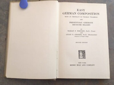 1929 Easy German Composition By Marian Whitney & Lilian Stroebe HC Book