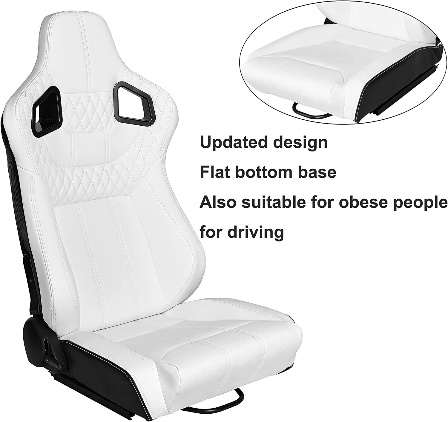 Universal Set of 2 Racing Seats Pair White Leather Reclinable Bucket
