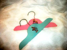 CHILDRENS 1940s WOOD CLOTHES HANGERS BLUE PINK CLOWN LITTLE GIRLS ANTIQUE VTG