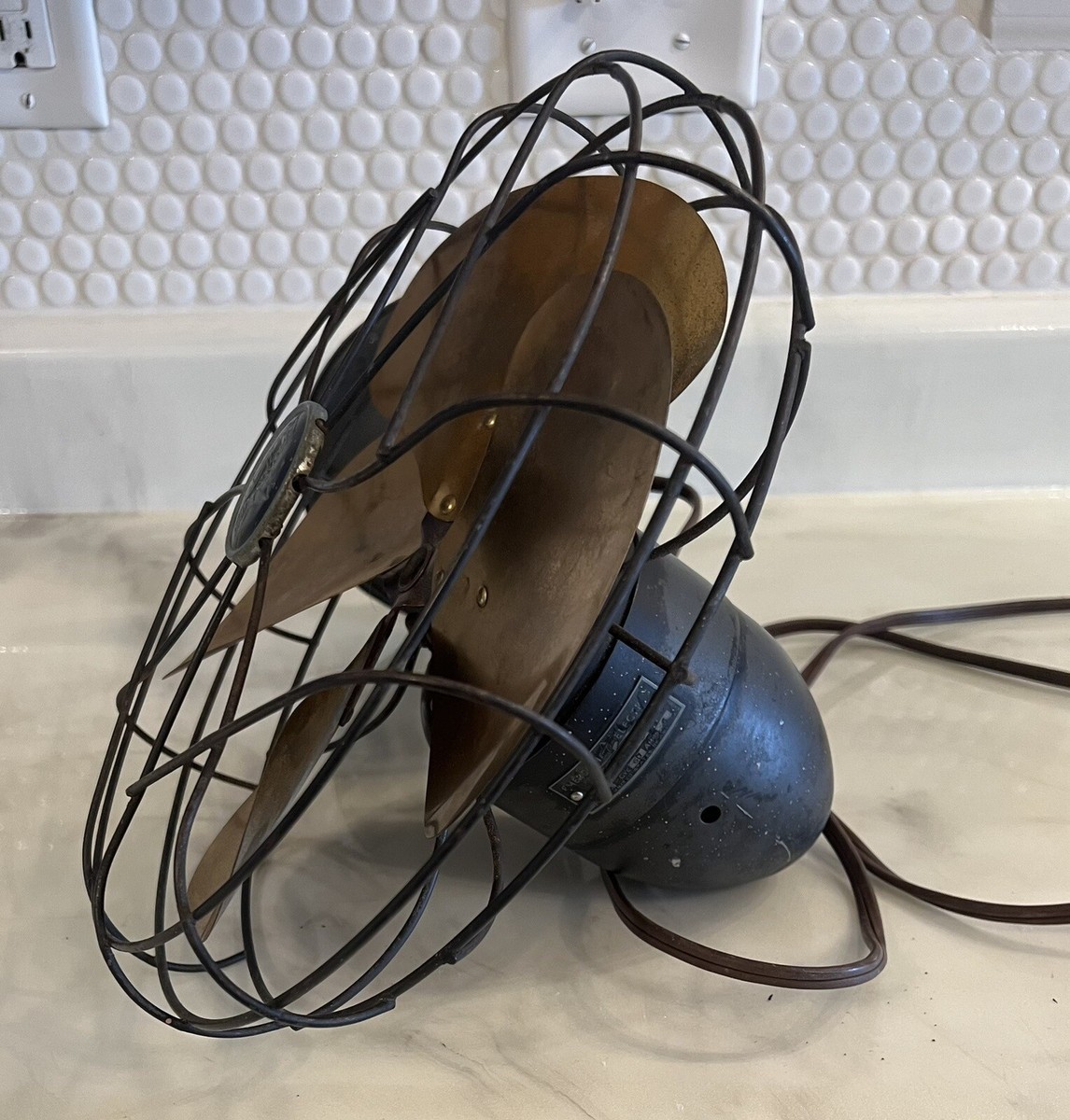 Vintage Emerson Electric Oscillating Fan w/ 4 Brass Blades
