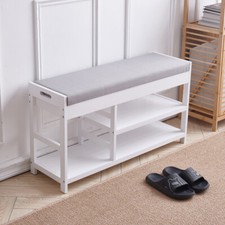 Shoe Bench Baskets Storage Rack Wooden Cabinet Padded Seat Cushion Stool Hallway