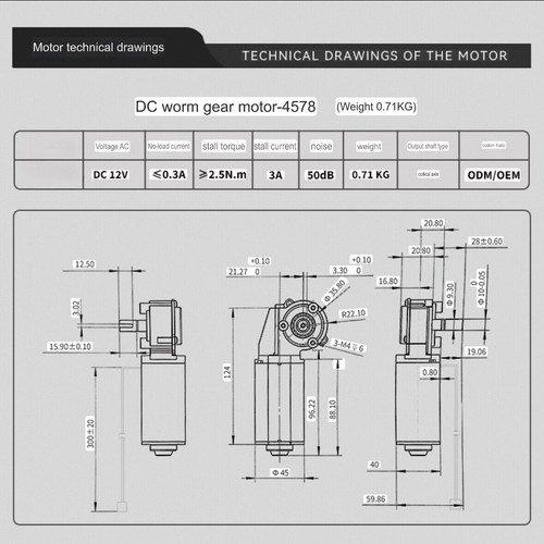 Motor de reducción de gusano turbo DC 12V 100RPM 4578 motor autobloqueante inverso delantero - Imagen 4 de 9