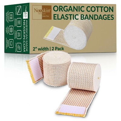 Nexskin 2  Wide 2 Pack Organic Cotton Bandages Wrap Hook/Loop Fasteners USA Made