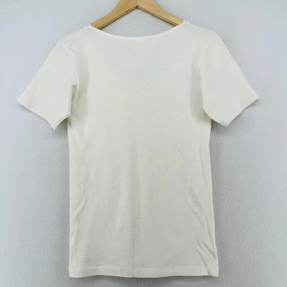 ANNIC Top Womens 5 V-Neck Baselayer Short Sleeve Thermal Cotton Wool Ivory - Image 2 of 4