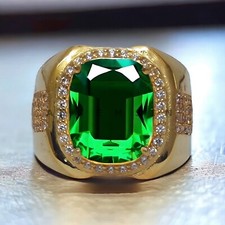 Emerald With 14K Solid Yellow Gold Ring For Men's AL589