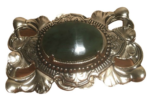 VTG Belt Buckle Metal Silver Tone Floral Design Green Color  display picture 3